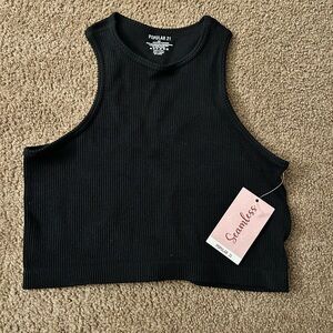 Popular 21 Black Ribbed Crop Top